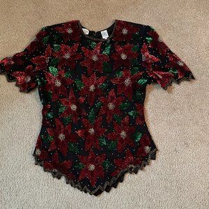 Poinsettia beaded top by Scala